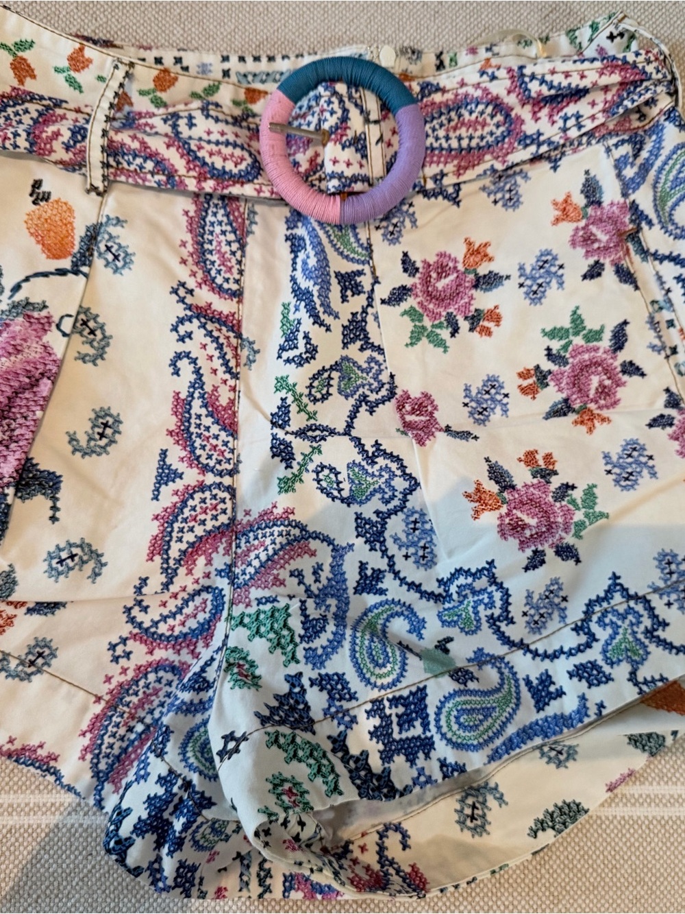 FARM Rio Cream Shorts with Blue, Pink, Green and Orange Floral Print